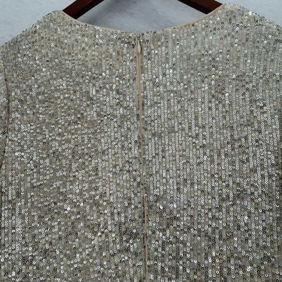Eliza J Dress Women 10 Cream Gold Sequin Lined Cocktail Party Boho Sparkly NWT - Picture 12 of 16